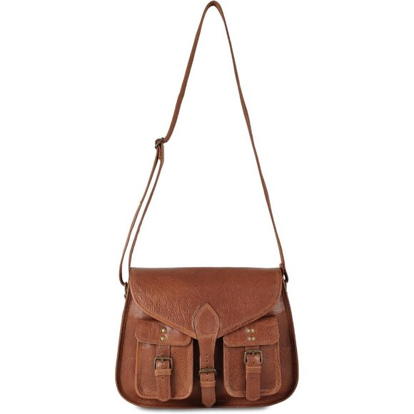 Women Tan Crossbody Satchel Ladies Tote Travel Genuine Leather Shoulder Bag - Picture 5 of 8